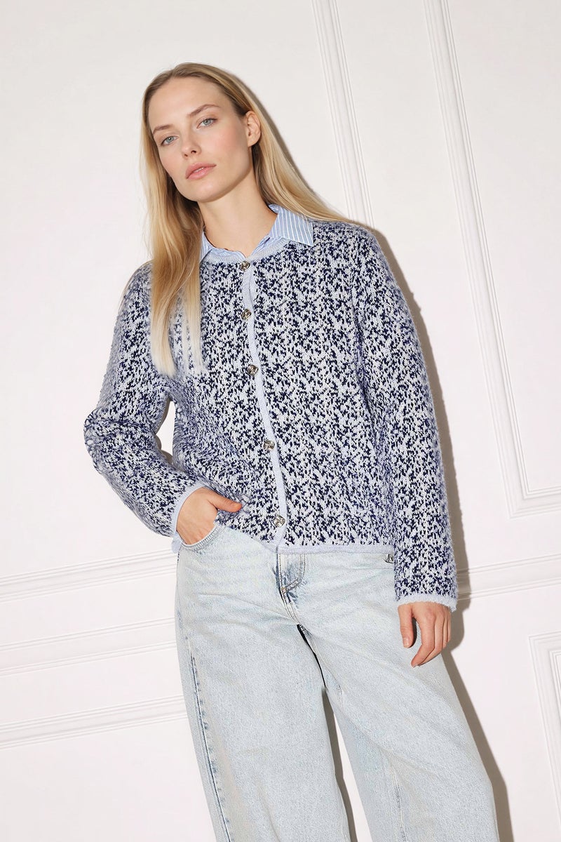 ديفاكتو كارديجان تريكو قصة عادية بياقة مستديرة - Image 1